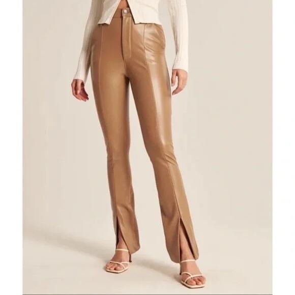 Abercrombie & Fitch Vegan Leather The Skinny Ultra High Split Hem Rise Pants - Picture 1 of 10